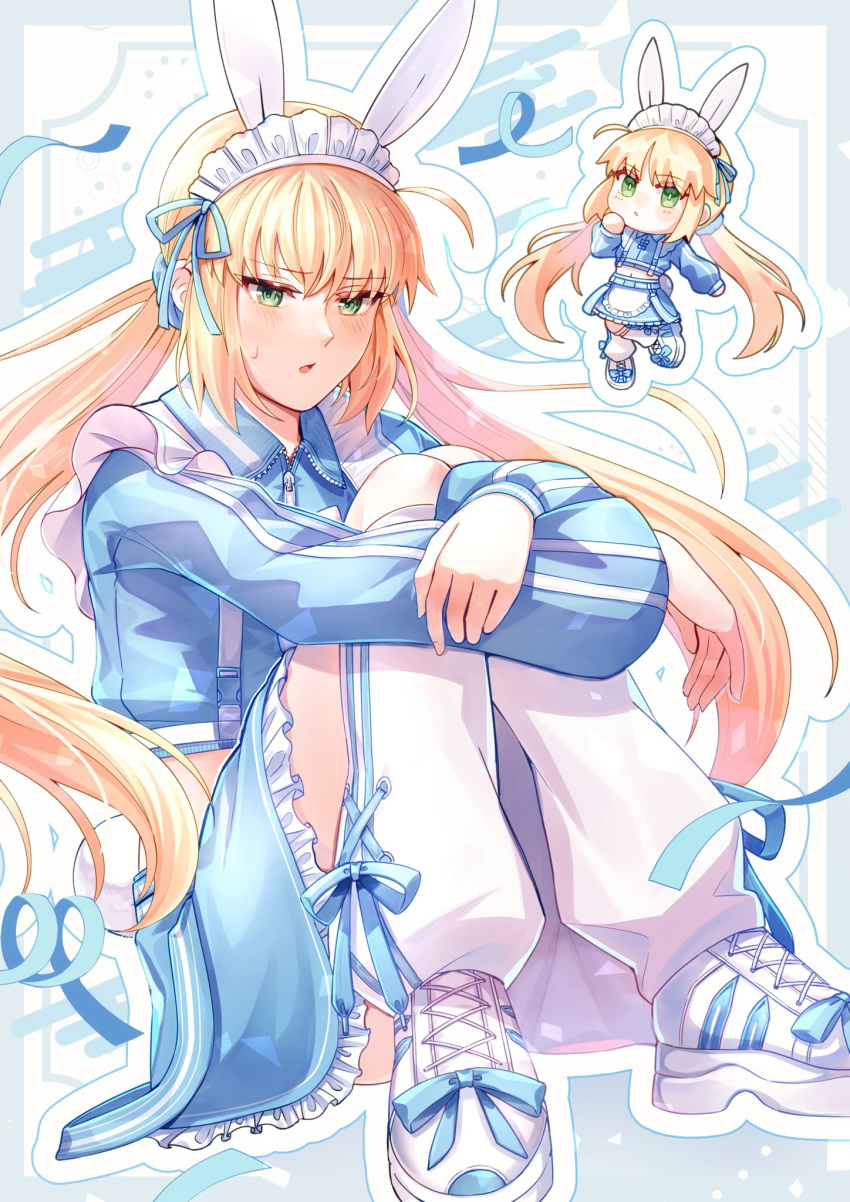 1girl, ahoge, alternate_costume, animal_ear_hairband, animal_ears, artoria_caster_(fate), artoria_caster_(swimsuit)_(fate), artoria_caster_(swimsuit)_(second_ascension)_(fate)