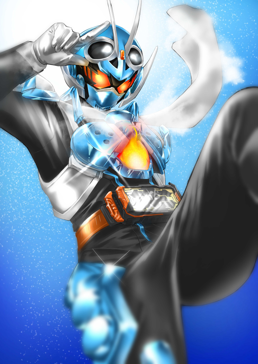 1boy, absurdres, armor, atu_(fuji_atu66), black_bodysuit, blue_armor, body_armor, bodysuit