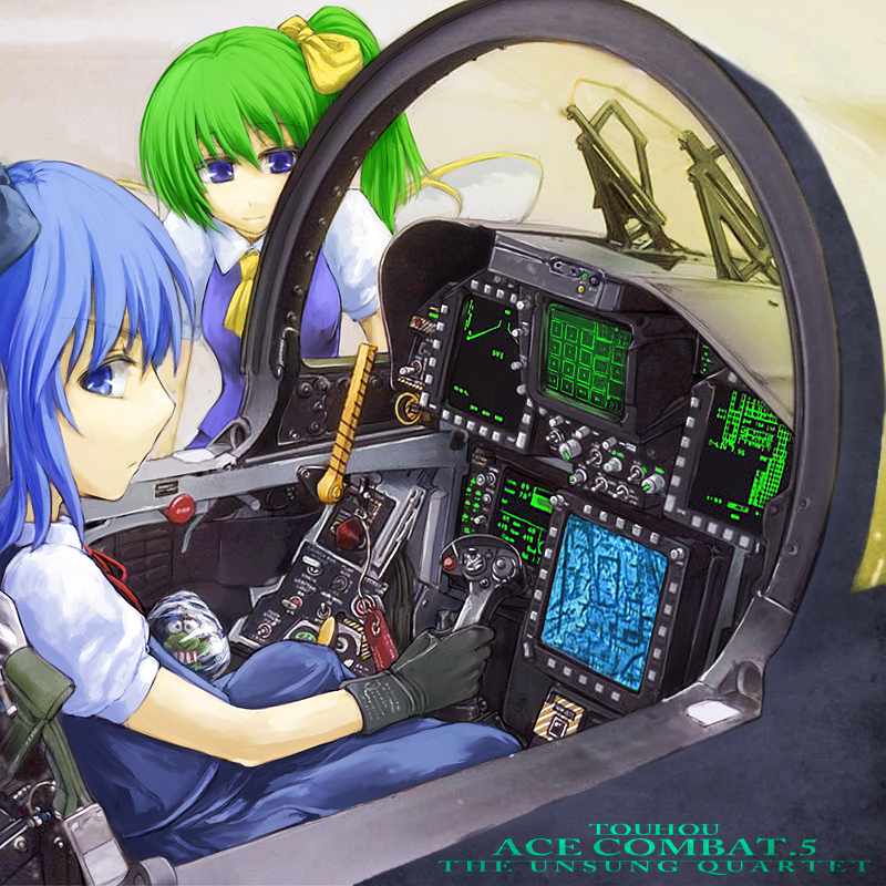 ace_combat, ace_combat_5, blue_eyes, blue_hair, bow, cervus, cirno, cockpit