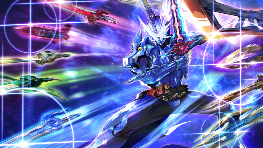 1boy, absurdres, alternate_form, armor, badluck, blue_armor, bodysuit, finishing_move