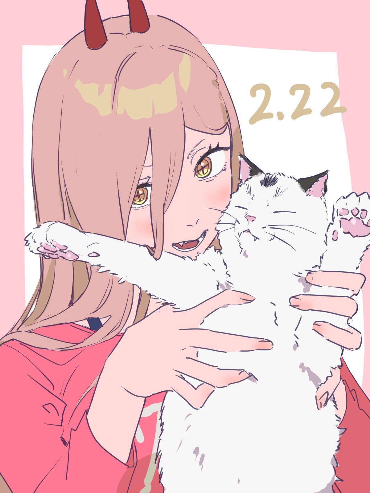 1girl, animal, bra_strap, brown_eyes, brown_hair, cat, chainsaw_man, commentary_request