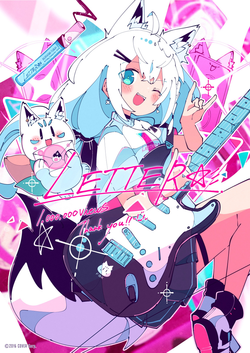 1girl, :d, absurdres, ahoge, animal_ear_piercing, animal_ears, aqua_eyes, black_choker