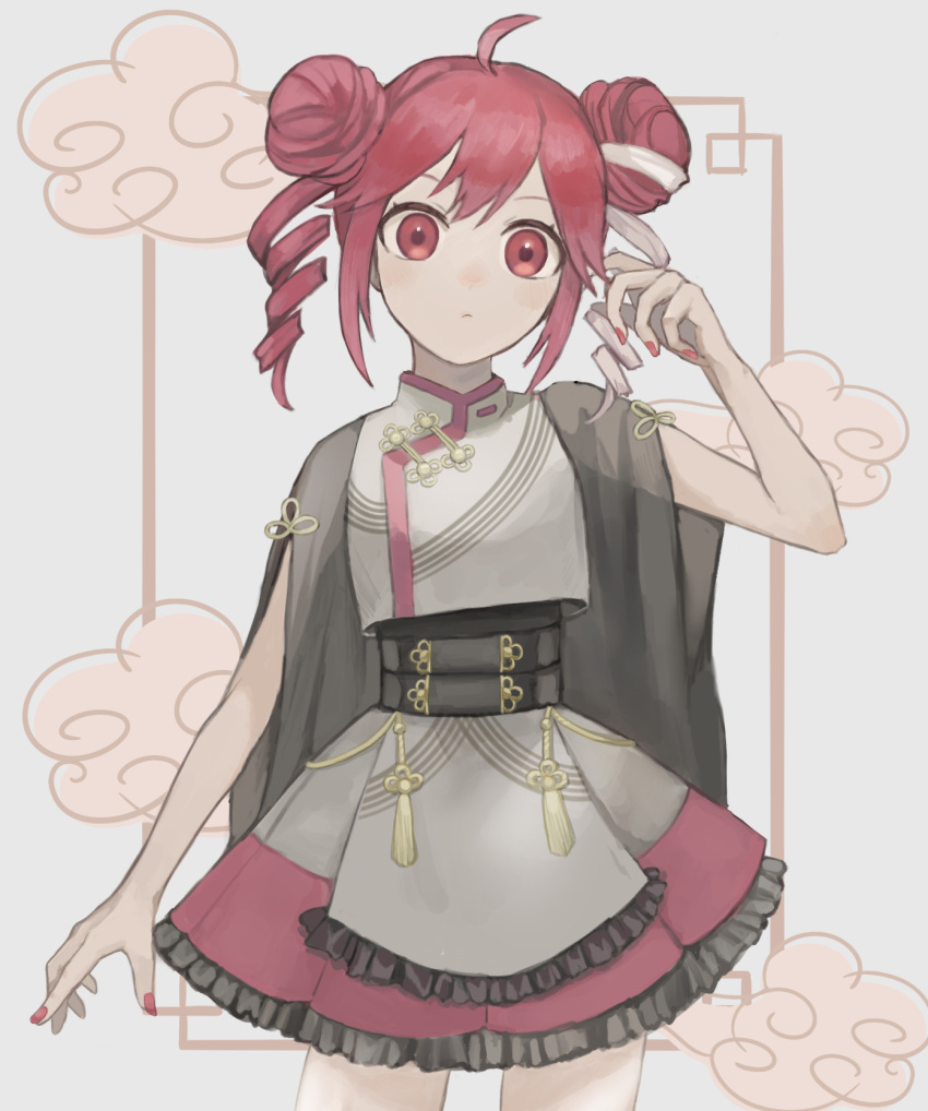 1girl, adapted_costume, ahoge, ameiro_tamanegi, chinese_clothes, commentary_request, cowboy_shot, double_bun