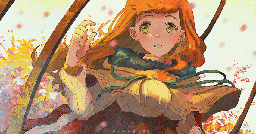 1girl, black_clover, breasts, capelet, corset, flower, fur_trim, green_eyes