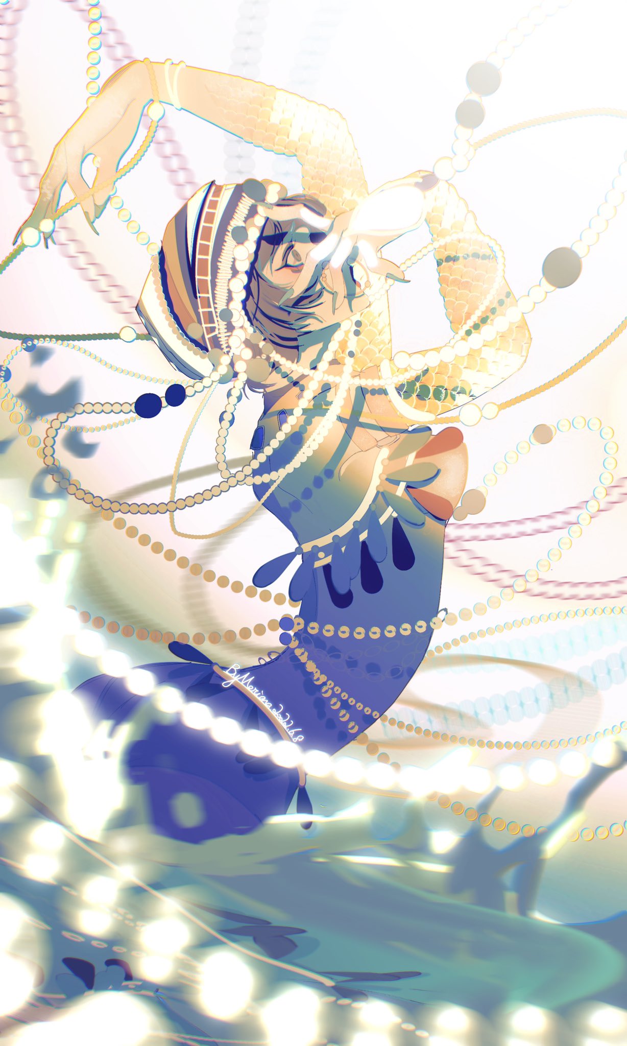 1girl, black_hair, body_jewelry, gold_skin, highres, jewelry, jibaro_(love_death_+_robots), merianaka