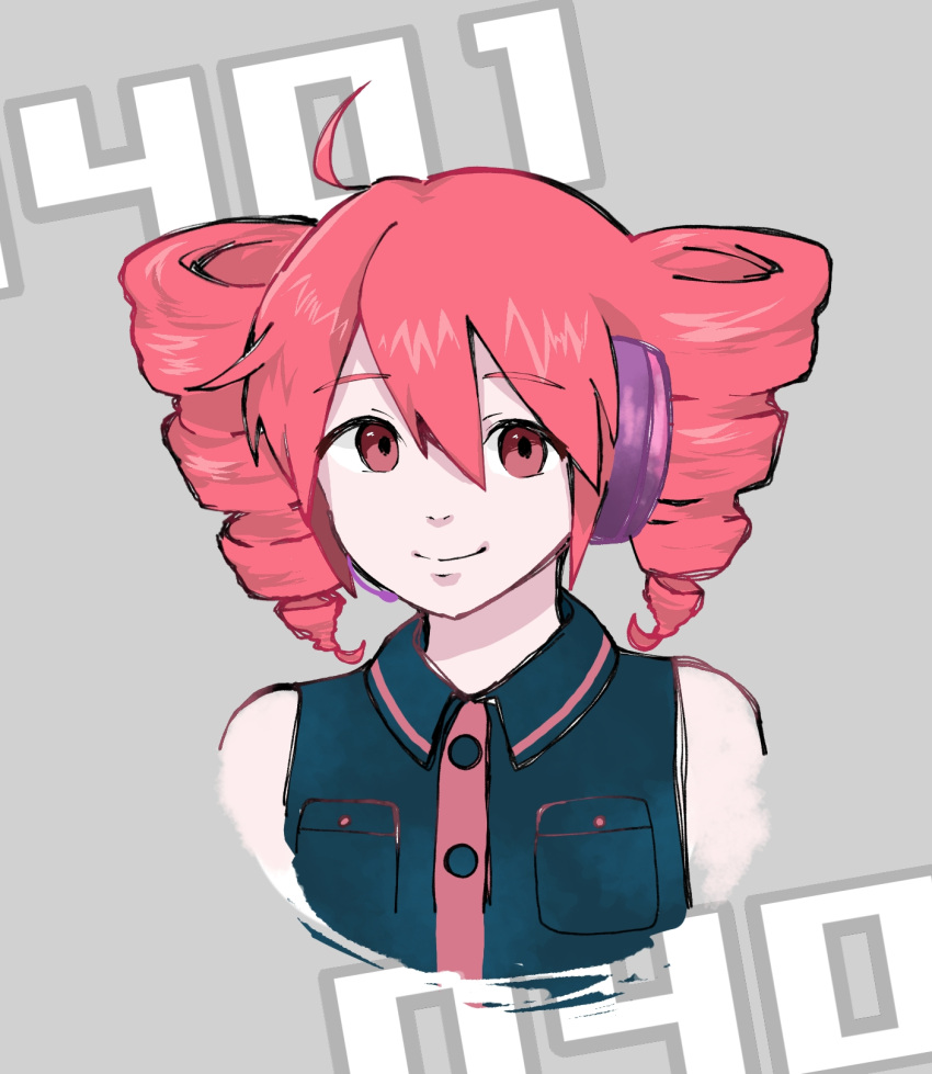 1girl, ahoge, black_shirt, closed_mouth, collared_shirt, double-parted_bangs, drill_hair, hair_between_eyes