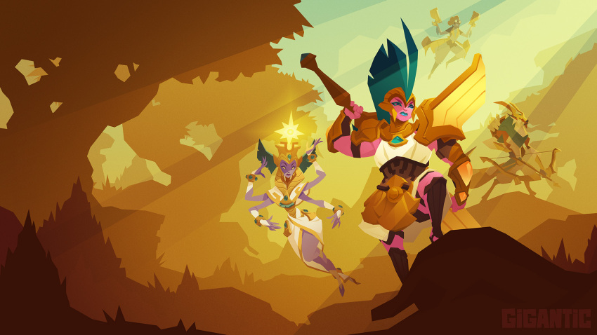 1boy, 3girls, alexandra_douglass, animal, antelope, arrow_(projectile), beckett, bow_(weapon)