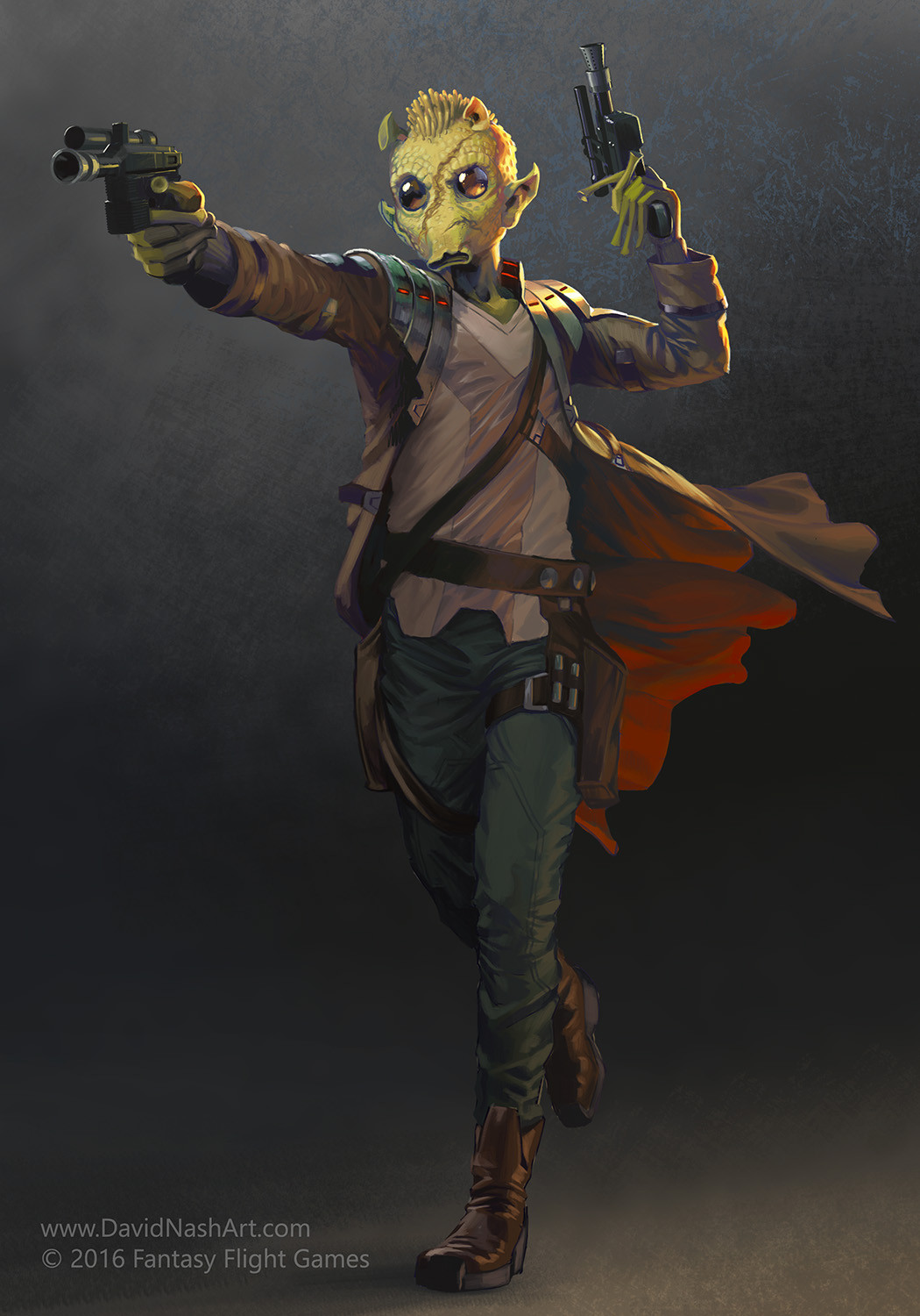 1boy, alien, armor, artist_name, belt, black_pants, boots, brown_belt