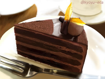 aeo_(aeo1174), cake, cake_slice, chocolate_cake, food, food_focus, fork, lowres, no_humans, original, plate, table