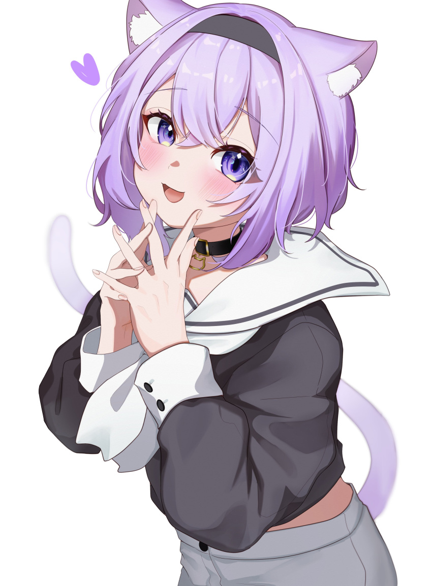 1girl, absurdres, animal_ear_fluff, animal_ears, belt_collar, black_headband, black_shirt, blurry