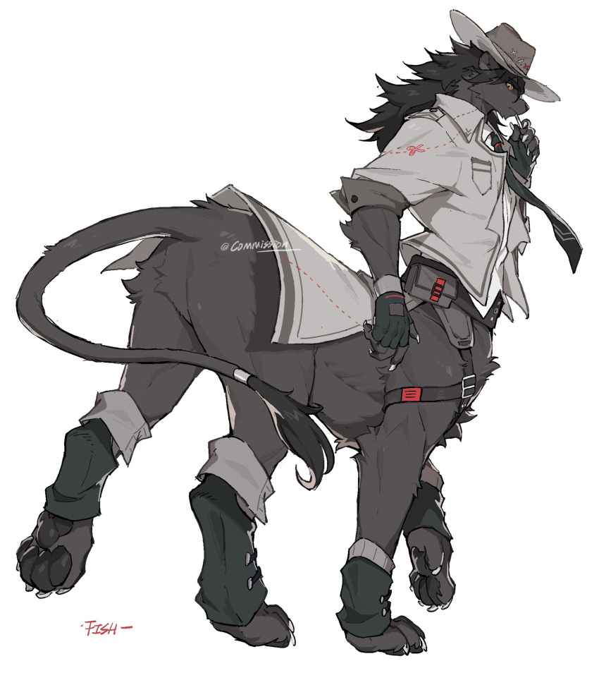 1boy, animal_ears, animal_nose, artist_name, black_fur, black_gloves, black_hair, body_fur