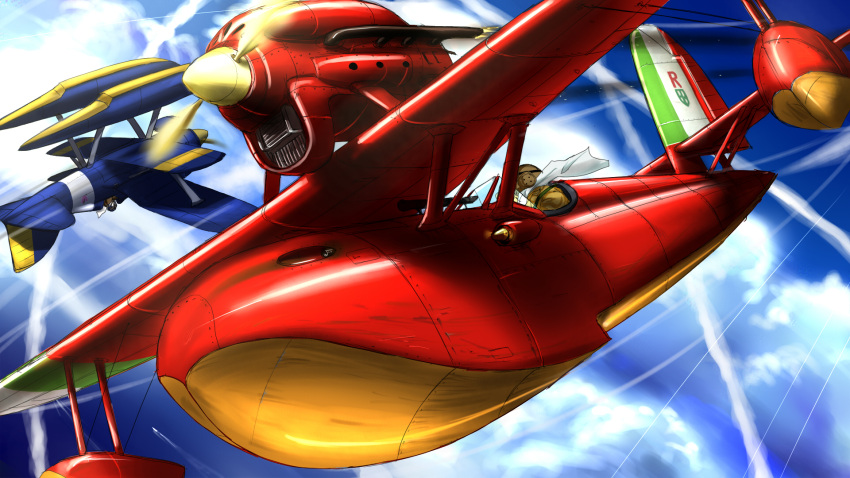airplane, battle, curtiss_r3c-0, donald_curtis, flying, flying_boat, highres, inyu