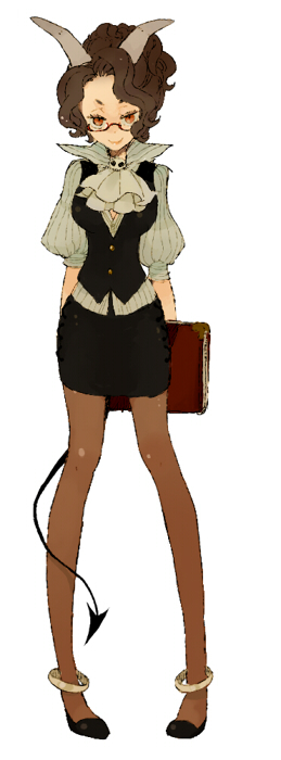 1girl, anklet, brown_hair, dog_ears, female, glasses, houndoom, jewelry