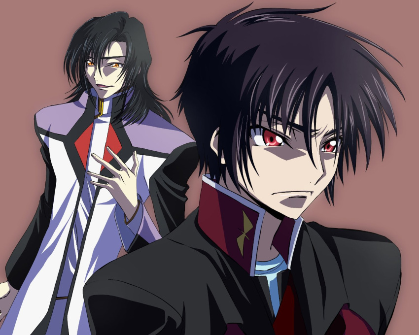 2boys, black_hair, clamp_(circle)_(style), code_geass, gilbert_durandal, gundam, gundam_seed, gundam_seed_destiny