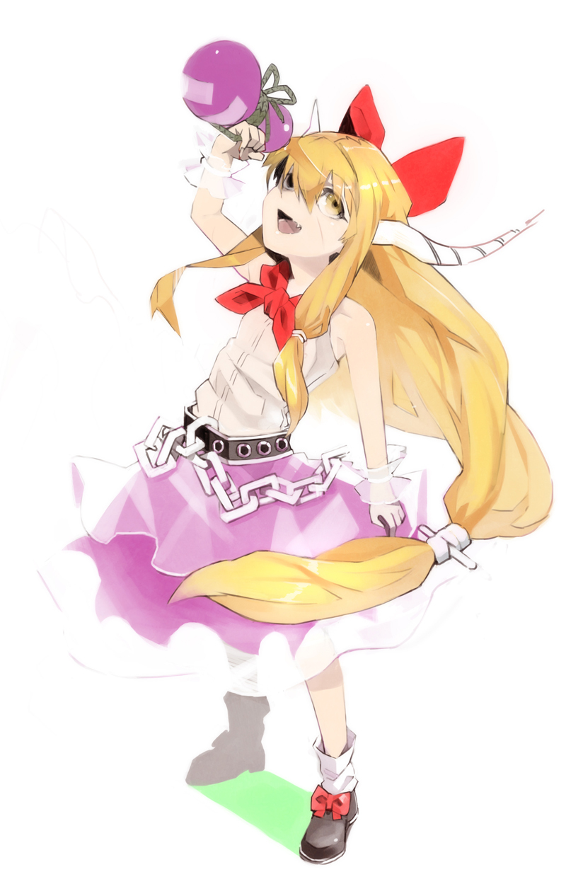 bow, gourd, hair_bow, hatori_niwatori, highres, horns, ibuki_suika, long_hair, solo, touhou, tsurusaki_yuu, very_long_hair