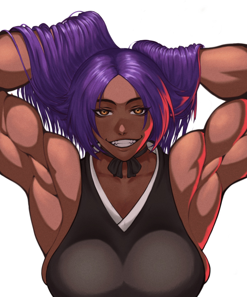 absurdres, arms_behind_back, bleach, breasts, dark_skin, fangs, highres, large_breasts