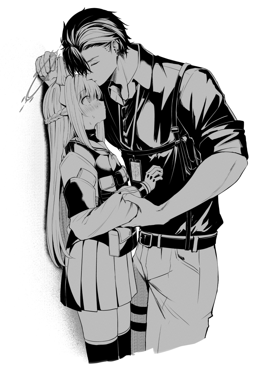 1boy, 1girl, absurdres, animal_ears, belt, blue_archive, blush, braid