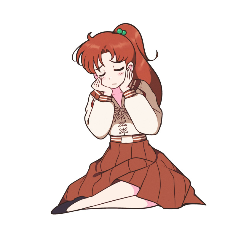 1girl, bishoujo_senshi_sailor_moon, black_footwear, brown_hair, brown_sailor_collar, brown_skirt, closed_eyes, commentary