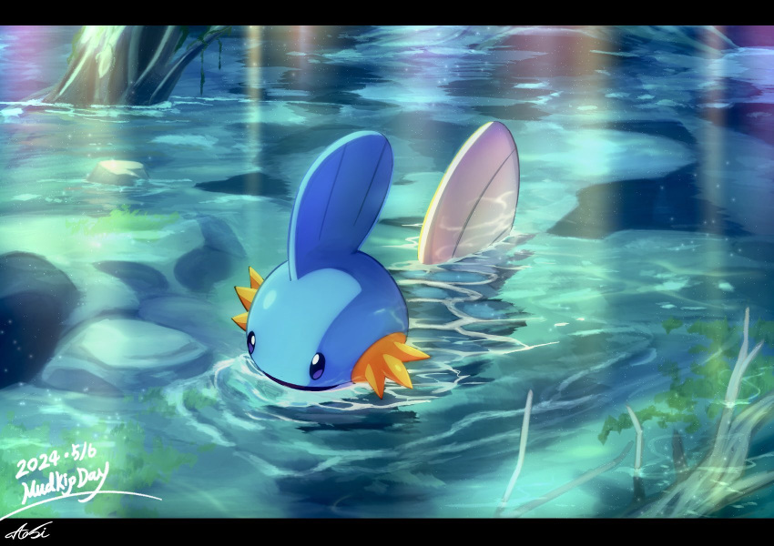 aobi_3814, blue_skin, character_name, colored_skin, dated, fins, head_fins, highres