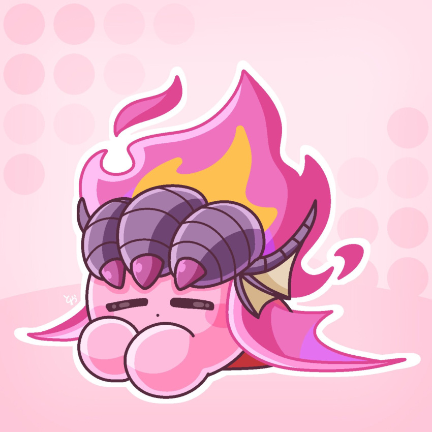 closed_eyes, closed_mouth, copy_ability, dragon_claw, dragon_fire_kirby, dragon_horns, dragon_wings, fire