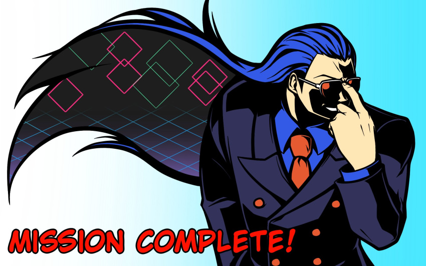 1boy, akatsuki_blitzkampf, buttons, en-eins_kanzen_sekai, en-eins_perfektewelt, highres, long_hair, namelessl, necktie, sai_(akatsuki_en-eins), solo, suit, sunglasses, united_kingdom