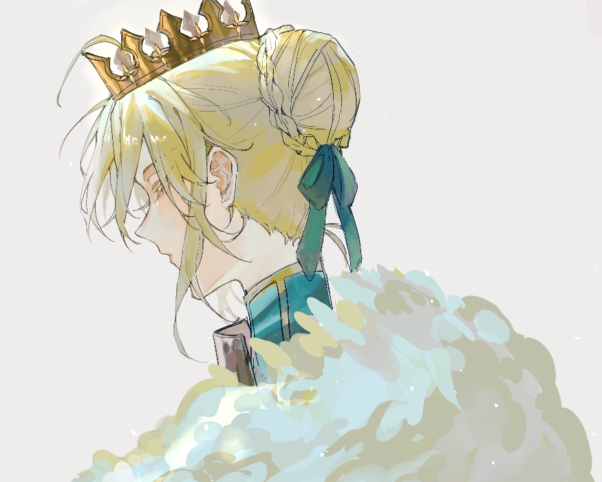 1girl, ahoge, artoria_pendragon_(fate), blonde_hair, blue_ribbon, braid, closed_eyes, closed_mouth