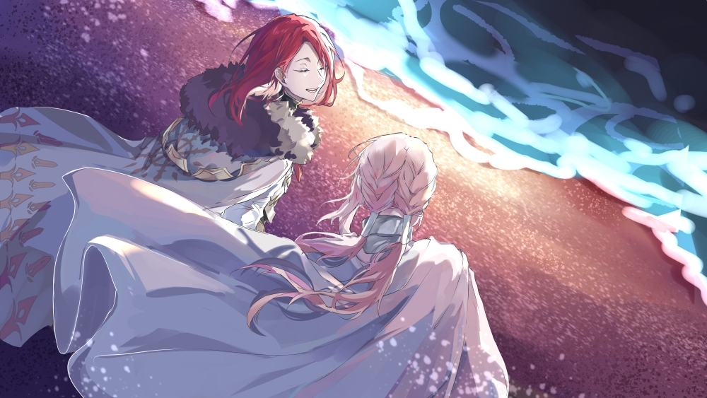 2boys, beach, bedivere_(fate), blonde_hair, cape, capelet, closed_eyes, fate/grand_order