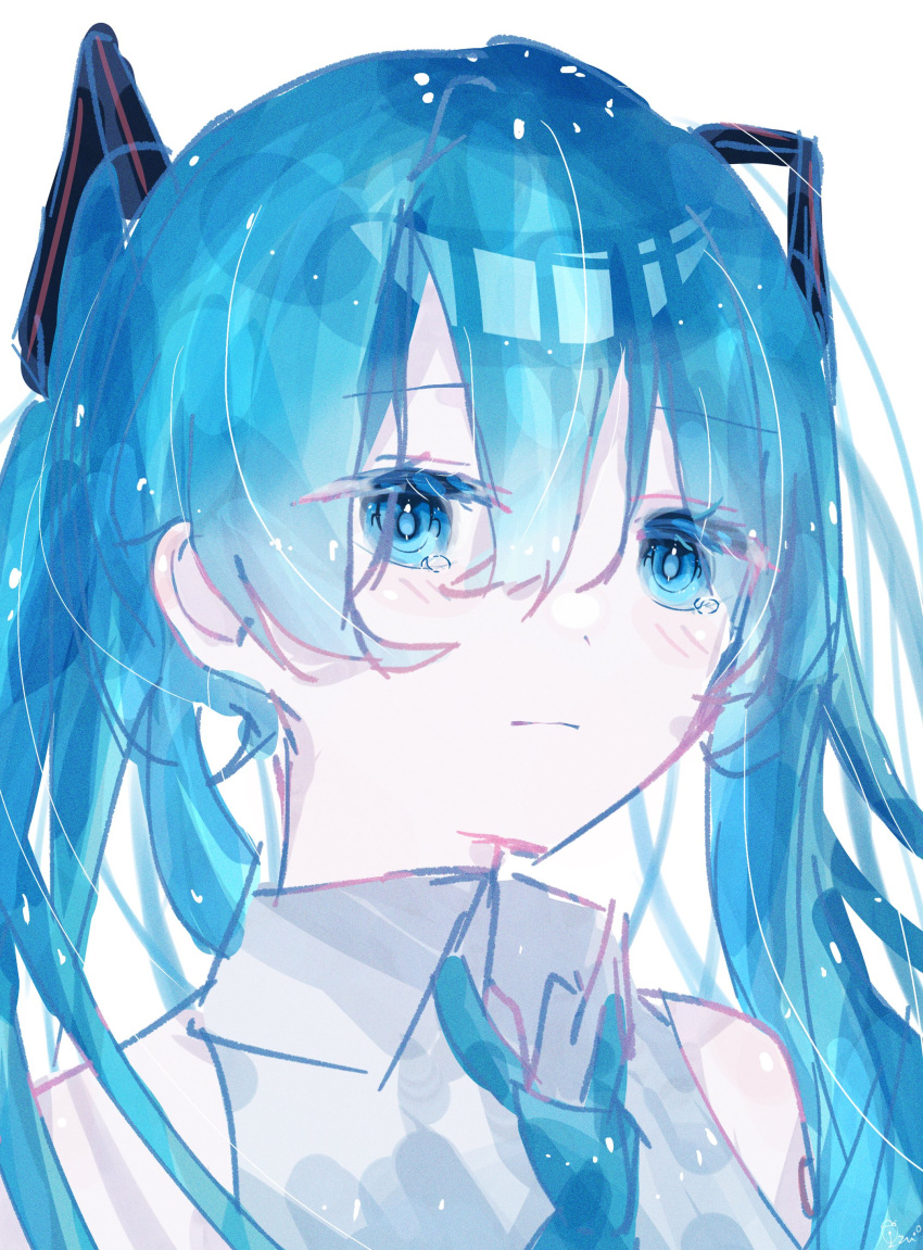 1girl, absurdres, aqua_eyes, aqua_hair, aqua_necktie, blue_eyes, close-up, closed_mouth