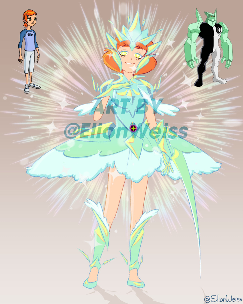 +_+, 1girl, absurdres, alternate_universe, aqua_dress, aqua_footwear, aqua_gemstone, aqua_gloves