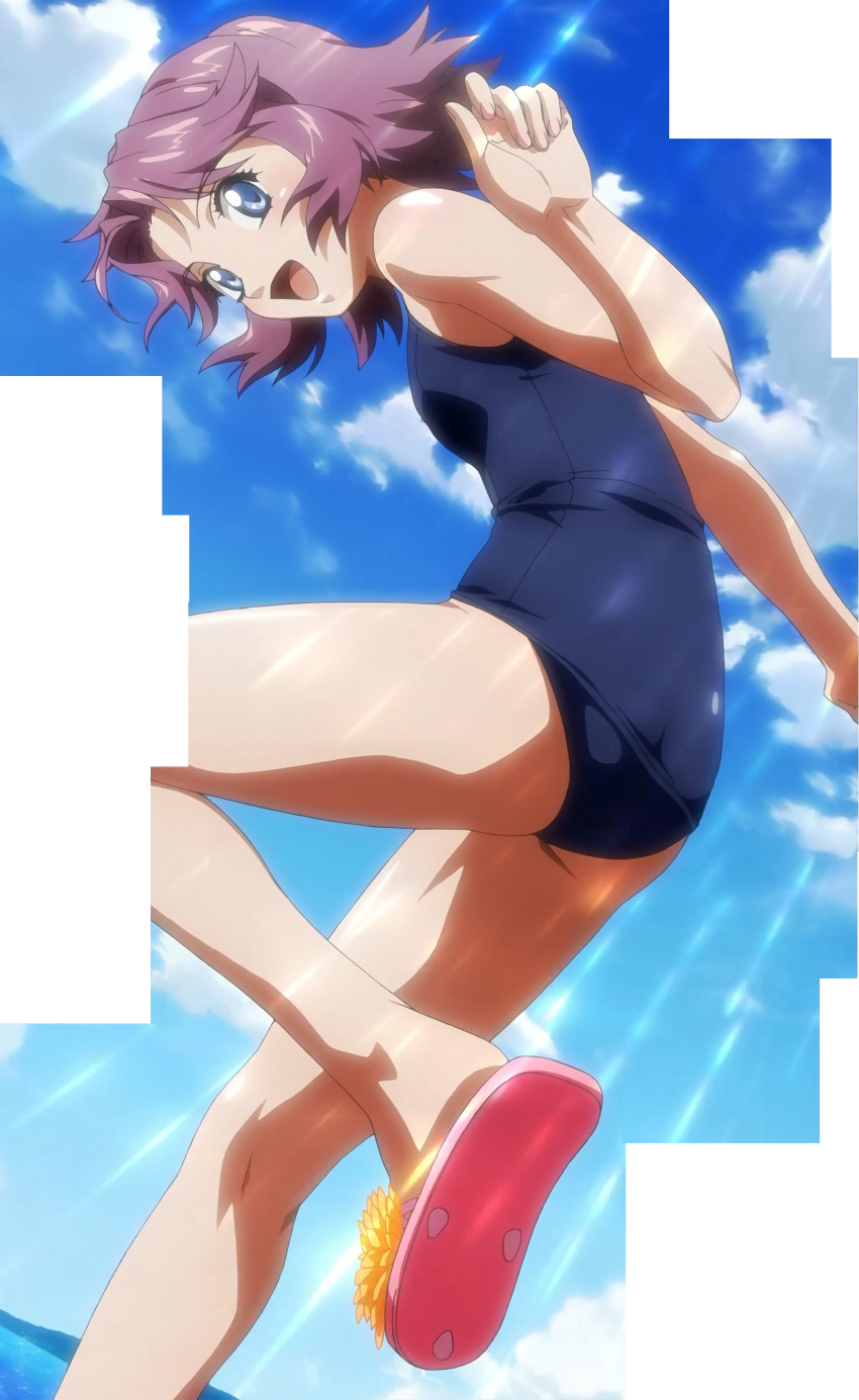 cap, highres, kouno_yoshitaka, latooni_subota, one-piece_swimsuit, school_swimsuit, screencap, stitched
