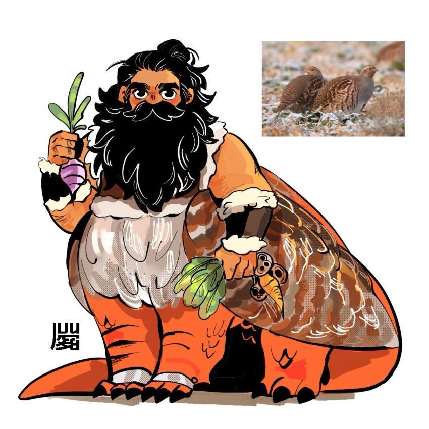 1boy, beard, beard_over_mouth, bird_wings, black_eyes, black_hair, brown_wings, bxnke