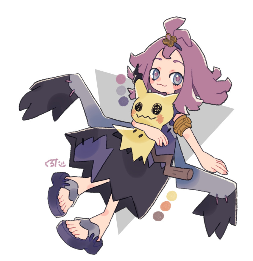 1girl, :3, acerola_(pokemon), ahoge, armlet, closed_mouth, dress, full_body