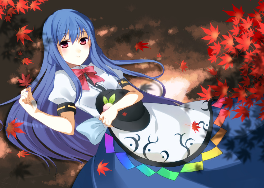 blue_hair, bow, dress, food, frills, fruit, garigarigari, hands