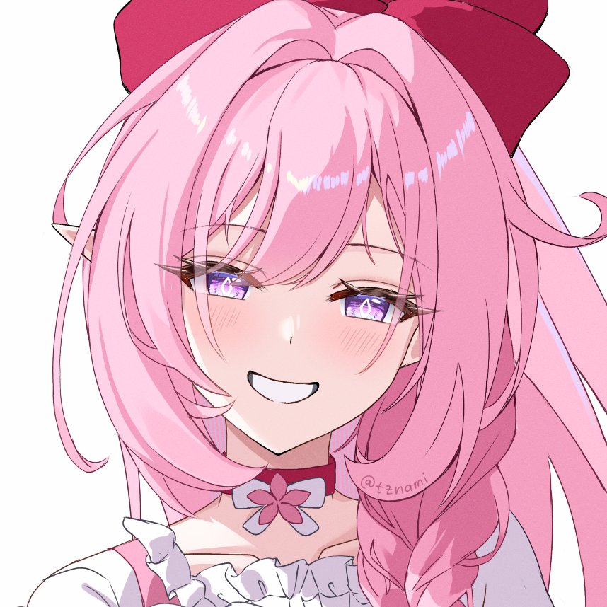 1girl, blush, bow, braid, collarbone, commentary, elysia_(herrscher_of_human:ego)_(honkai_impact), elysia_(honkai_impact)