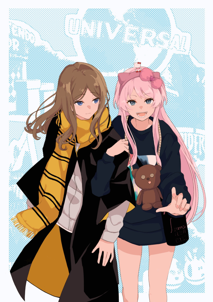 2girls, absurdres, bag, bang_dream!, bang_dream!_it's_mygo!!!!!, black_bag, black_coat, black_sweater