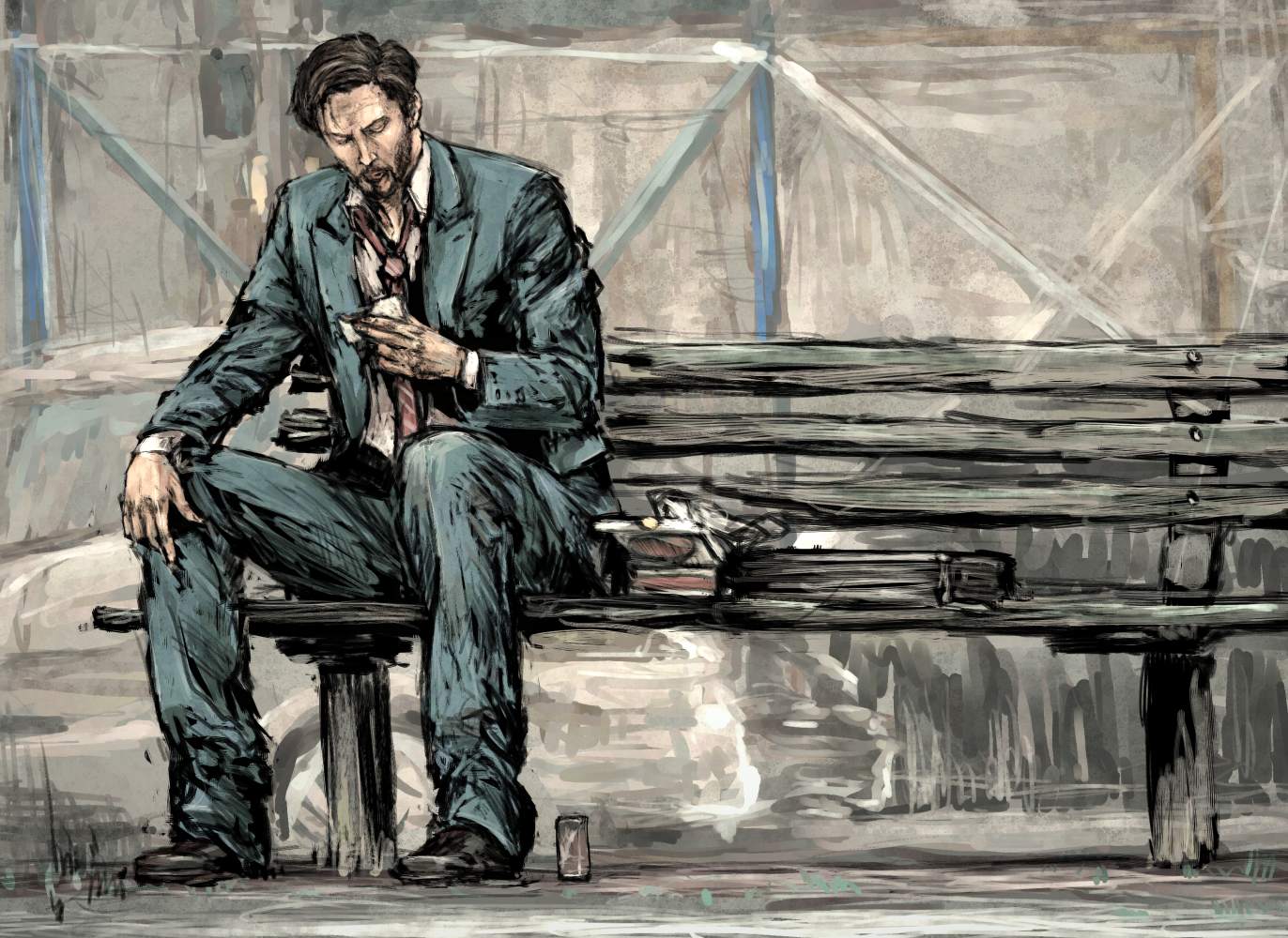 bench, can, eating, formal, inogashira_gorou, keanu_reeves, kodoku_no_gourmet, male