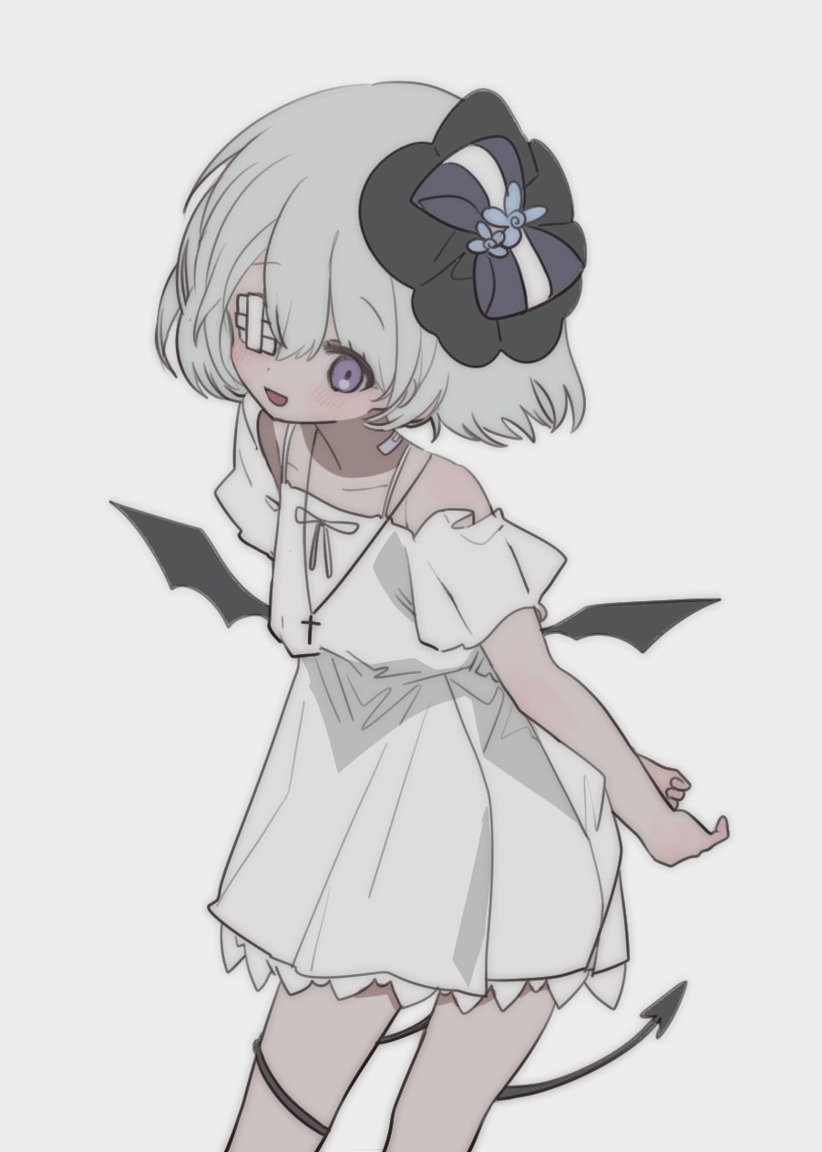 1girl, :d, bandaid, bandaid_on_neck, black_ribbon, blue_hair, blush, child