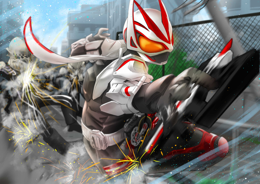 1boy, absurdres, animal_ears, armor, atu_(fuji_atu66), black_bodysuit, bodysuit, boost_buckle