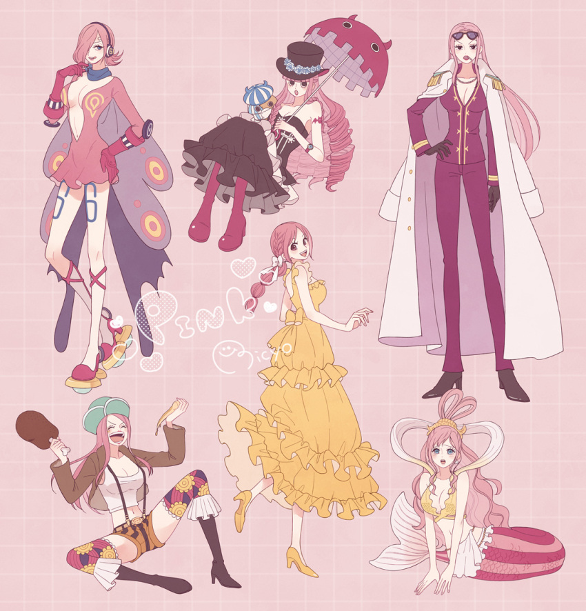 6+girls, ^_^, arm_tattoo, bikini, blue_neckerchief, blush_stickers, boots, brown_jacket
