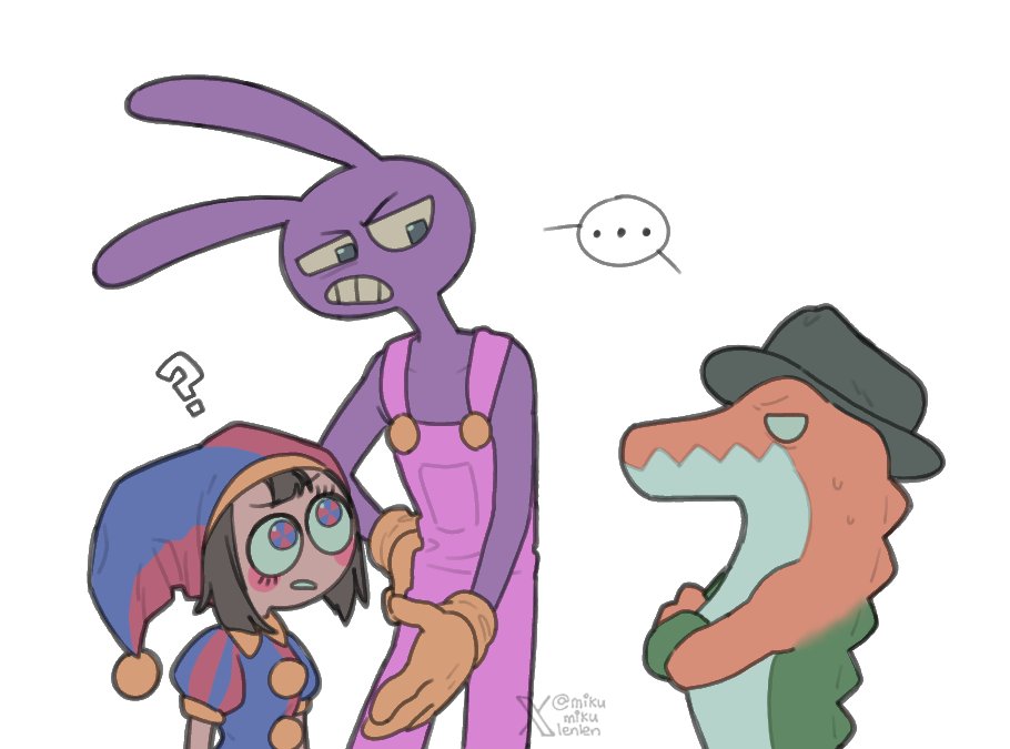 1girl, 2boys, ariamikukanzaki, crocodile_boy, dentures, gummigoo, hat, hat_bell