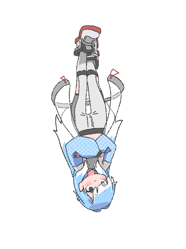 1girl, animated, animated_gif, bad_source, blue_hair, blue_shirt, colored_shoe_soles, colored_tips, cropped_hoodie, cropped_shirt, crossed_arms, full_body, grey_shorts, half_updo, help!!_(hololive), high_ponytail, hololive, hololive_indonesia, hood, hoodie, jacket, kobo_kanaeru, kobo_kanaeru_(1st_costume), long_hair, long_sleeves, looping_animation, multicolored_hair, official_art, pants, puffy_long_sleeves, puffy_sleeves, see-through, see-through_jacket, shirt, shoes, shorts, simple_background, sneakers, split_ponytail, tight_clothes, tight_pants, transparent_background, two-tone_hair, upside-down, virtual_youtuber, white_footwear, white_hair, white_hoodie, white_pants, yoir