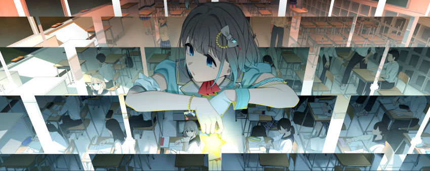 1girl, :o, absurdres, aiguillette, ascot, blue_eyes, blue_hair, blue_jacket