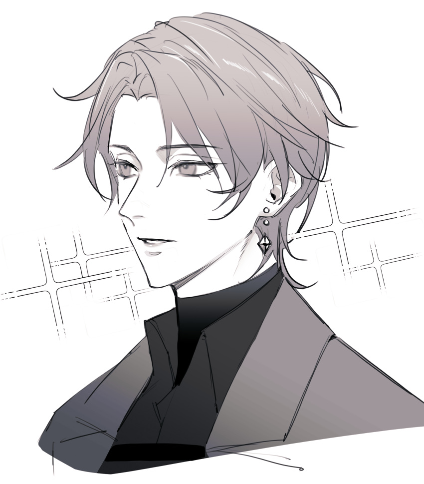 1boy, absurdres, chief_(path_to_nowhere), coat, collared_shirt, commentary_request, earrings, highres