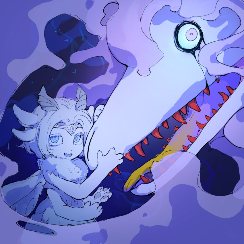 1boy, @_@, androgynous, animal_ears, animal_hands, blue_background, blue_dress, blue_eyes