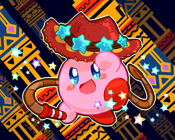 adjusting_clothes, adjusting_headwear, blue_eyes, blush_stickers, brown_hat, cowboy_hat, full_body, hat