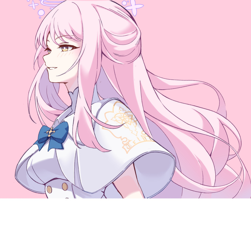 1girl, blue_archive, blue_bow, blue_bowtie, blush, bow, bowtie, capelet