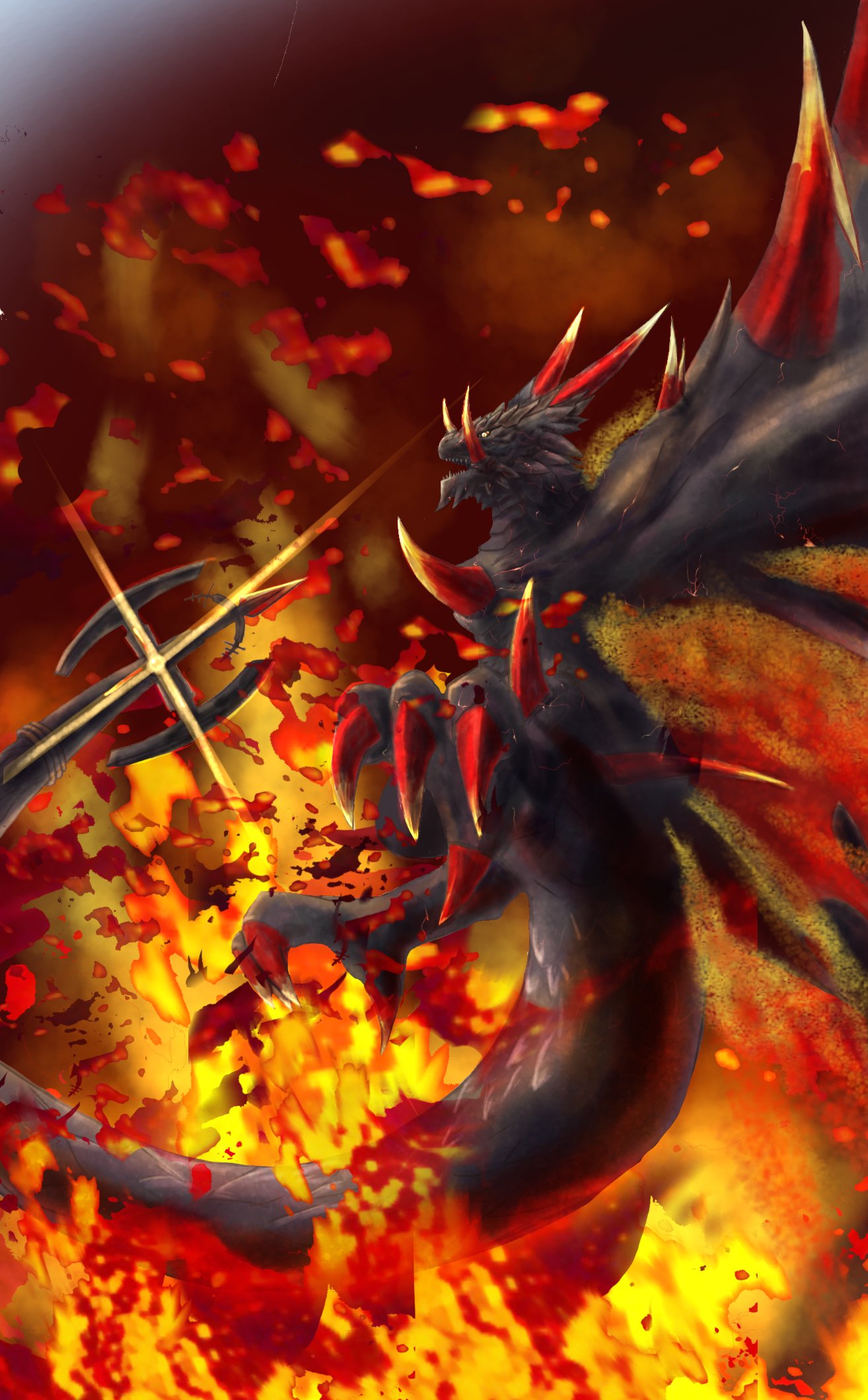 black_skin, black_wings, colored_skin, digimon, digimon_(creature), dragon, fangs, fire