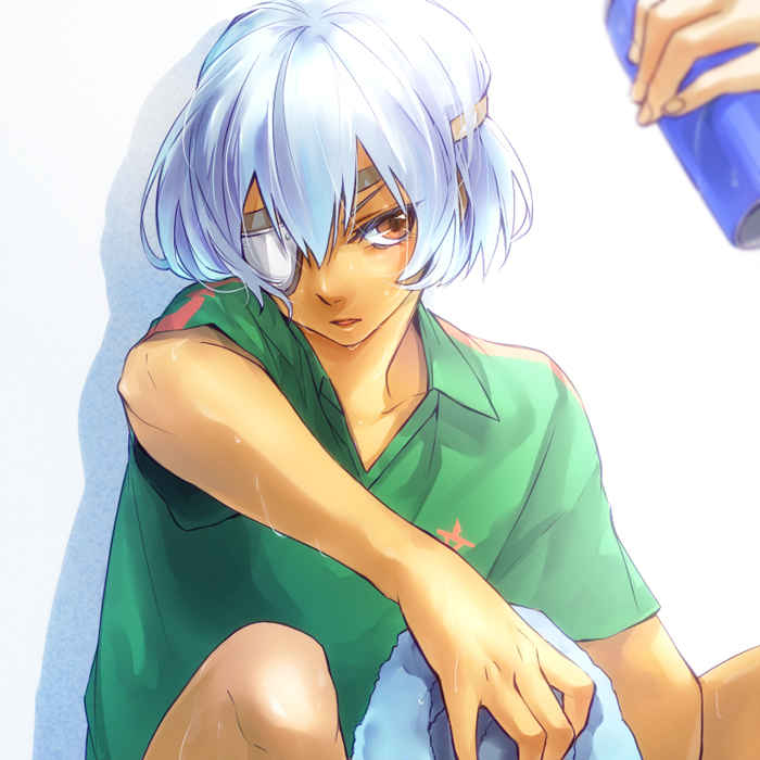 eyepatch, hands, inazuma_eleven, looking_up, mogmahiru, sakuma_jirou, short_hair, sweat