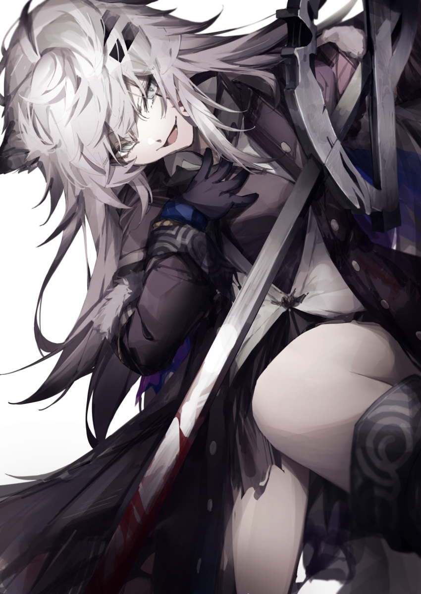 1girl, animal_ears, ankoro_mochi, arknights, black_coat, black_gloves, blood, blood_on_weapon