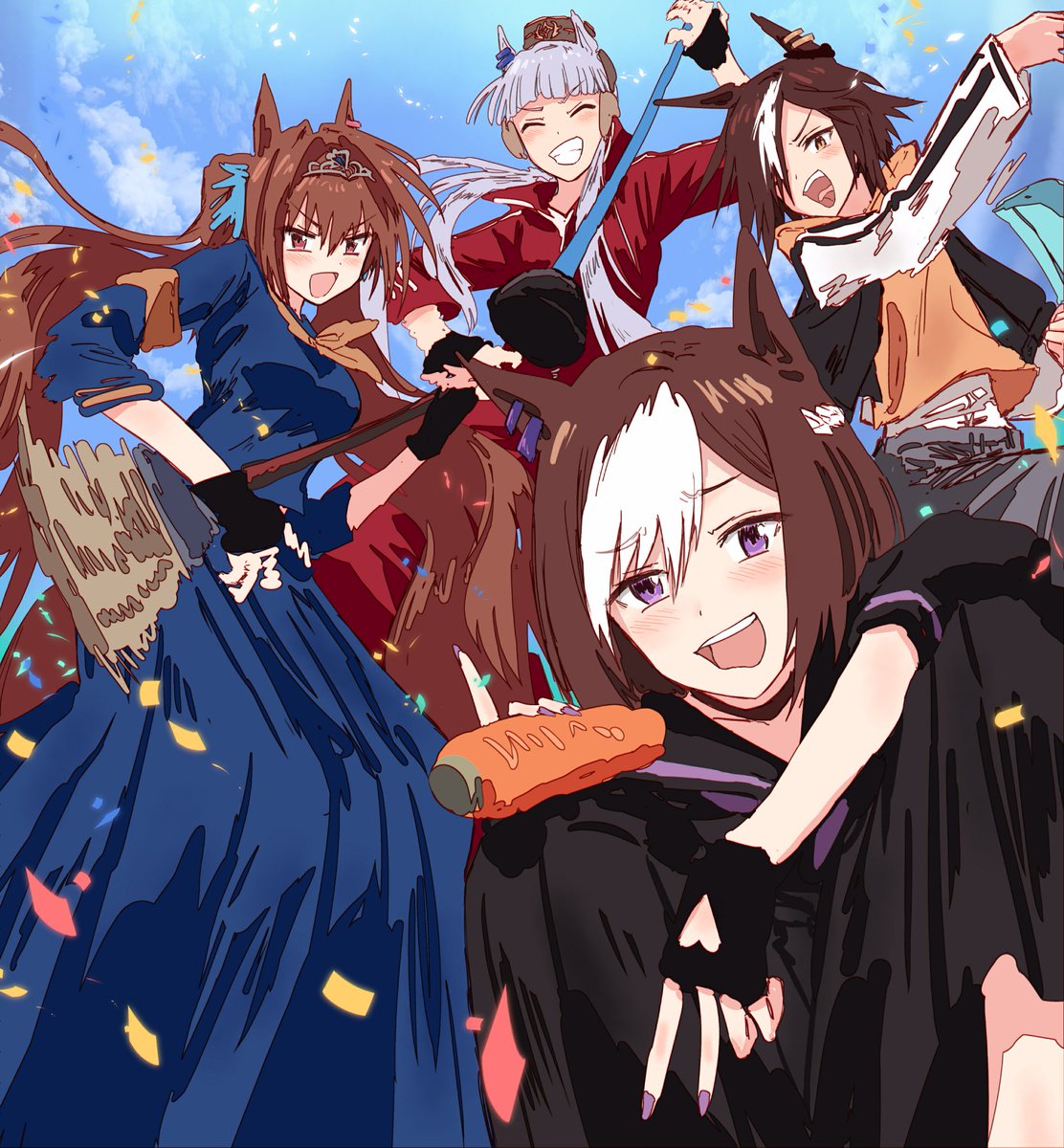 4girls, :d, ^_^, animal_ears, bad_id, bad_twitter_id, black_jacket, black_sailor_collar